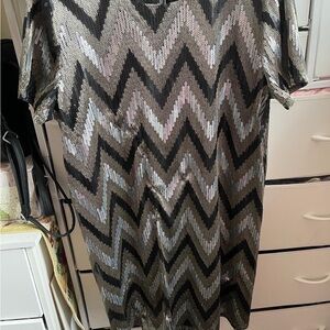 Michael Kors Black and Silver Chevron Dress